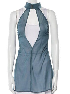 La Perla mock neck blue sleeveless tunic